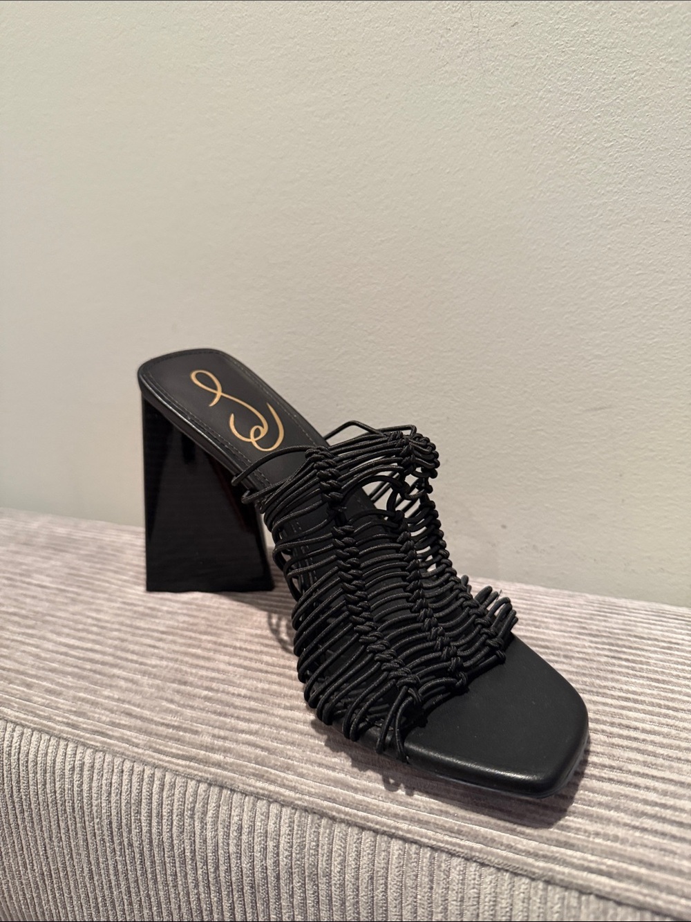 Sam Edelman Black Woven High Block Heel Mule